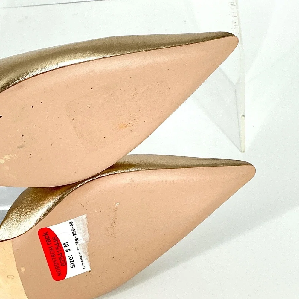 Badgley Mischka Size 8 Champagne Gold Leather Rhinestone Bow Kitten Heel NEW$255
